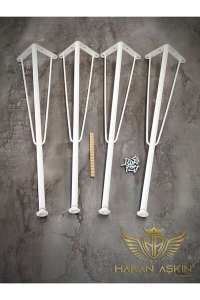 BY HAKAN AŞKIN 70 cm Metal White Table Hairpin Legs and Set of 4