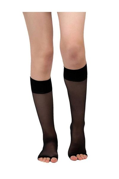 Daymod Daymod Women's Black Fingerless 7 Denier Shiny Knee Length Trousers Socks 3-Piece