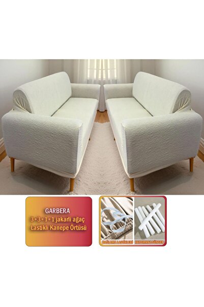 Gerbera Home Collection Jakarli Ağaç Kabuğu Lastikli Kanepe Örtüsü | Lastikli Koltuk Örtüsü | Koltuk Kılıfı Takımı 3+3+1+1