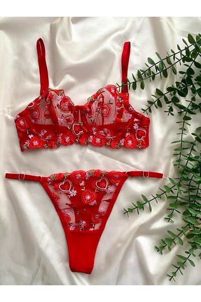 ARONA Red Brode Bra Set - Christmas Love New Year's Special