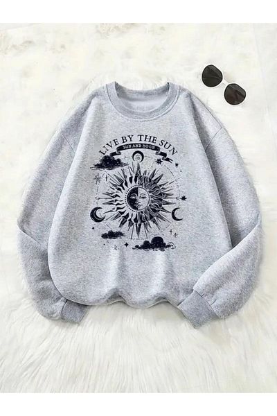 MOONBULL Dámská oversize mikina - Live by the Sun Print, Crew Neck