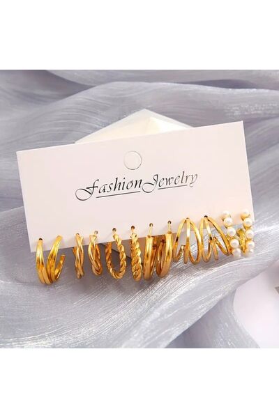 Perry Accesories çoklu incili halkalı kare kombin küpe seti çoklu küpe kadın küpe