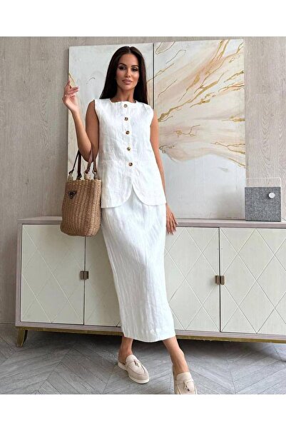 burçin بدلة نسائية مكونة من قطعتين - طقم تنورة وبلوزة، تفاصيل جيب