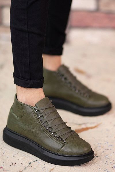 Riccon Χακί μαύρες μπότες unisex0012575