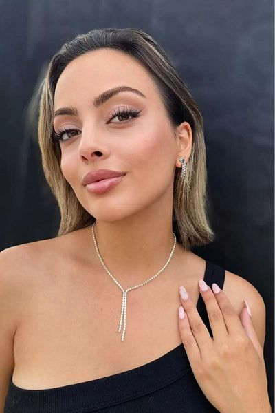 Pudraksesuar Silver Colored Evening Dress Necklace and Earring Set - for Wedding and Engagement Bride