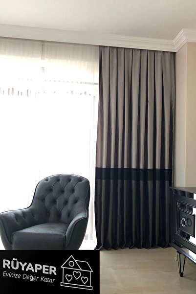 RÜYAPER Νέα σεζόν Rüyaper - Γκρι, Μαύρη και Ανθρακί Κουρτίνα με Ταινία