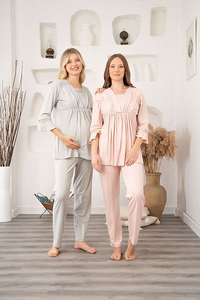 Lohussa Green Flannel Plaid Maternity and Maternity Dressing Gown and Pajama Set