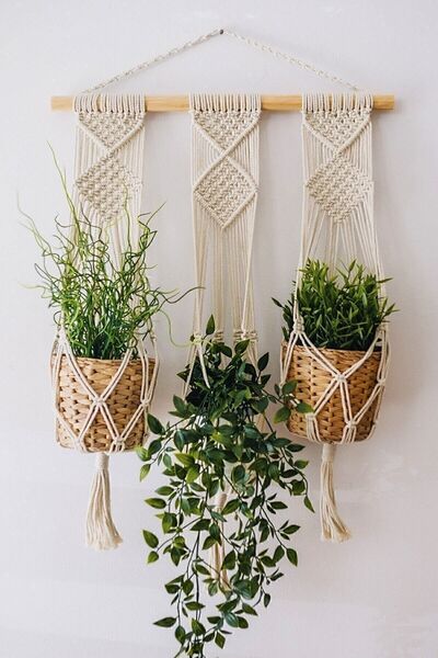 Genel Markalar Ekru Makrome İp Askı Üçlü Çiçeklik, doğal ve şık dekorasyon ak...