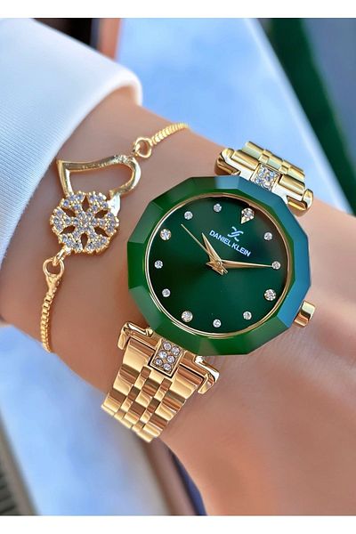 Daniel Klein Gold Color Waterproof Women's Wristwatch and Bracelet Gift