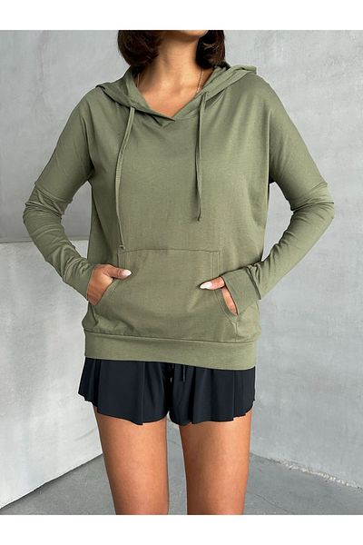 Look Forward Women's Khaki Hooded Pocket Seasonal Sweat
