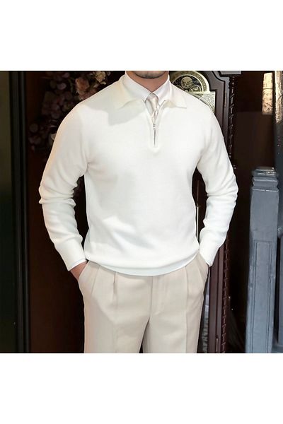 town walker Polo Collar Zippered Men's Knitwear Sweater - Old Money Design