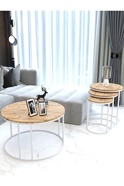 FAYMEND 4'lü Takım/orta Sehpa Ve C Zigon Beyaz Atlantik Çam