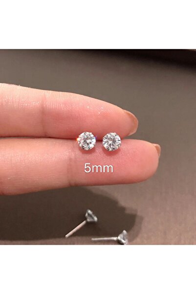 Set 925 Ayar Gümüş Damgalı (4 ÇİFT) Zirkon Taşlı Yuvarlak Küpe(4 mm-5 mm-6 mm-7 mm)