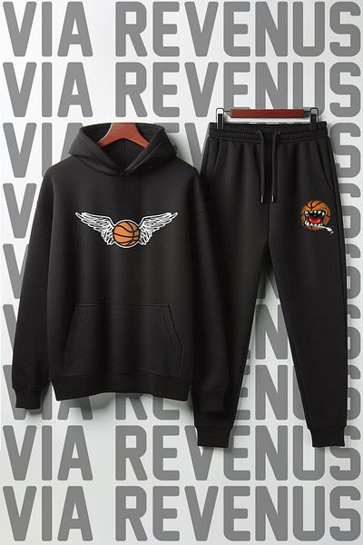 Vordevia Unisex Σετ φόρμας μπάσκετ με κουκούλα μαλακή φόρμα - Φαρδιά εφαρμογή