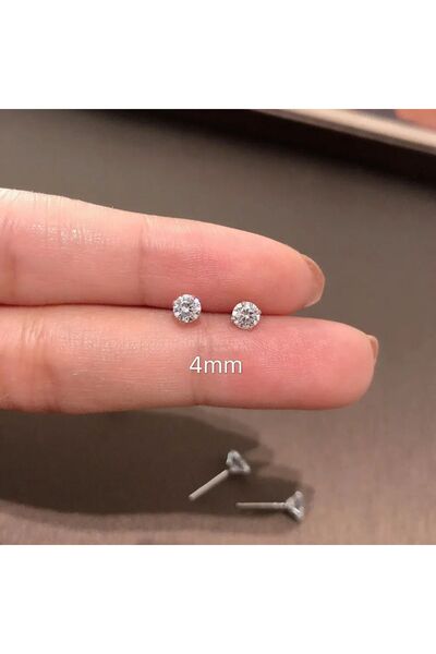 Set 925 Ayar Gümüş Damgalı (5 ÇİFT) Zirkon Taşlı Yuvarlak Küpe(3 mm-4 mm-5 mm-6 mm-7 mm)