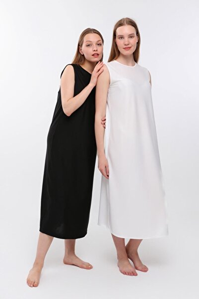 sehatex Ipaskılı Elbise Astarı Içlik Jupon Siyah Beyaz 2li Set