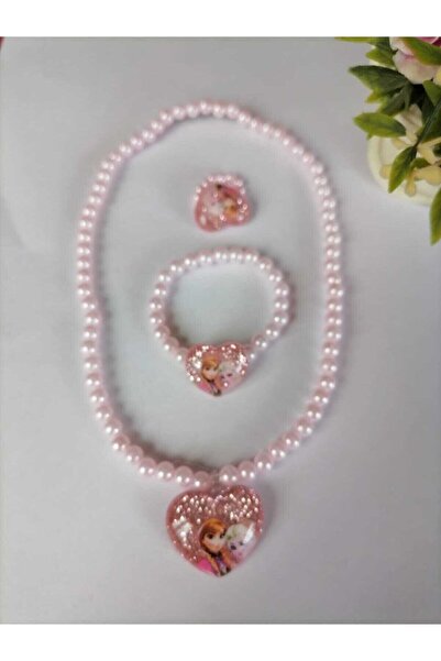 Melek Kara Elsa Anna Çocuk Kolye Bileklik Yüzük Seti