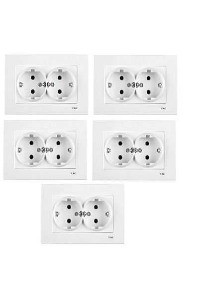 VİKO Karre Double Grounded Socket Frame Included - White 5 Pack