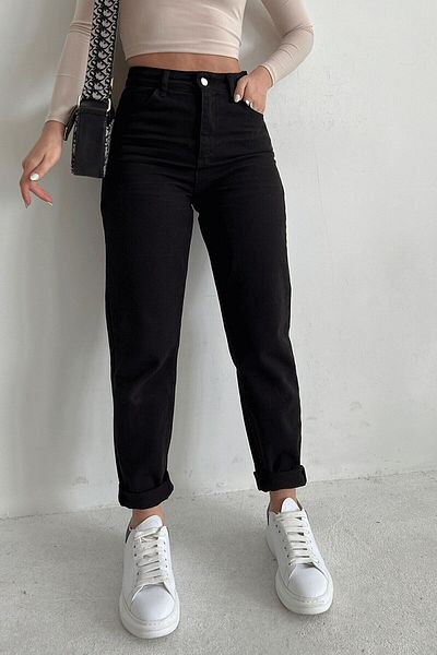 DRC trend Blugi negri Mom Lycra cu talie înaltă din denim