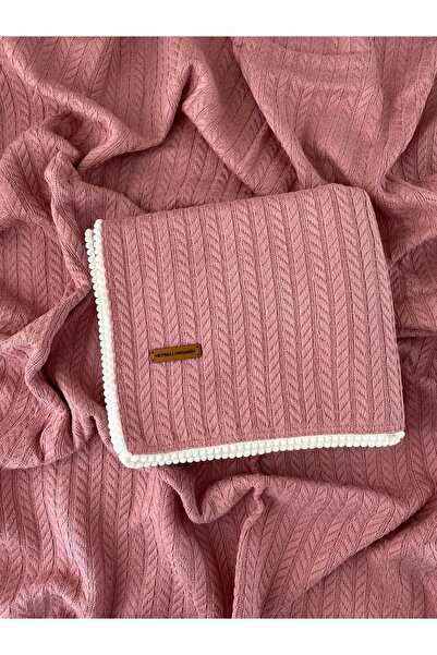 HEYBELİ ORGANİK سلسلة كوندا - بطانية بيبي بيكيه قطن 100%، نمط محبوك، بنفسجي // 120x100 سم