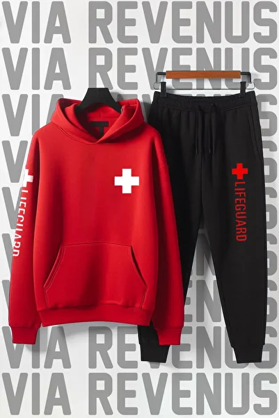 Vordevia Lifeguard / Lifeguard Printed Unisex Wide Fit Soft Fabric Hooded Tracksuit Set