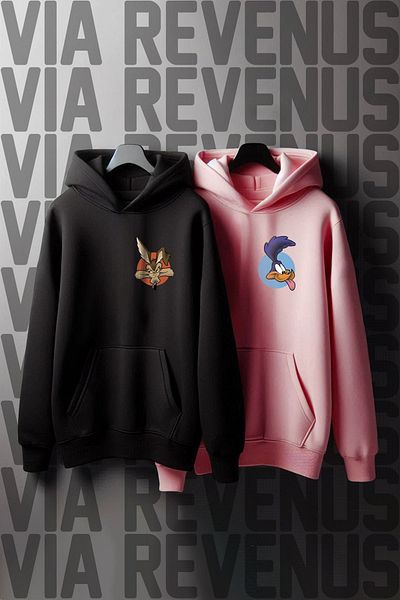 Vordevia Oversize Lover Combination Sweatshirt - Jackal and Road Runner Printed
