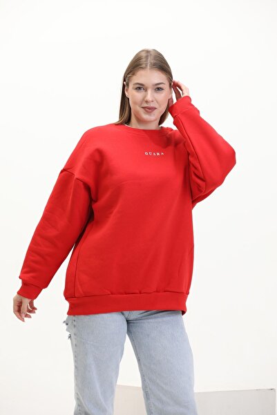 GUARAZ Hanorac tricotat supradimensionat roșu unisex - decolteu, textura groa...