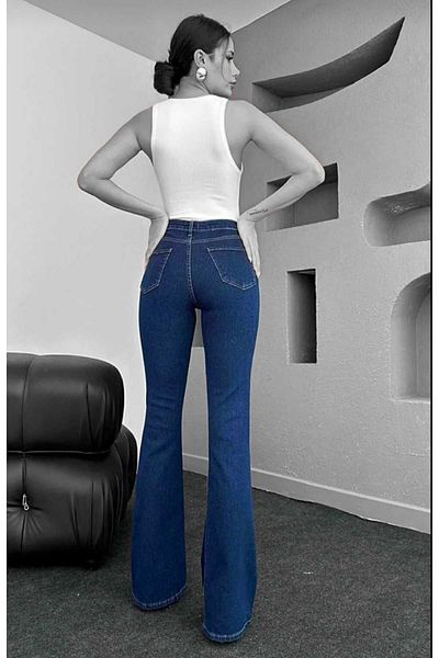 DRC trend Blugi spanioli din denim cu talie înaltă din Lycra albastru închis