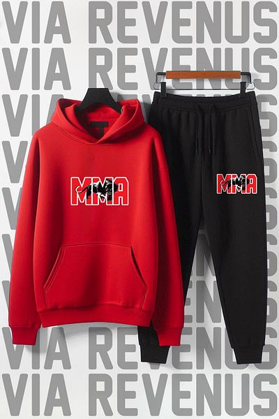 Vordevia Unisex Mma Printed Wide Fit Soft Tracksuit Set - Hooded