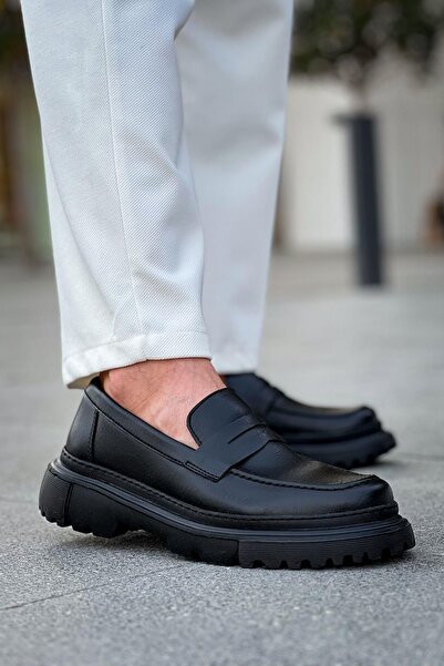 MELAMS LEİDA Black High-Sole Men's Loafer - Laceless Shoes