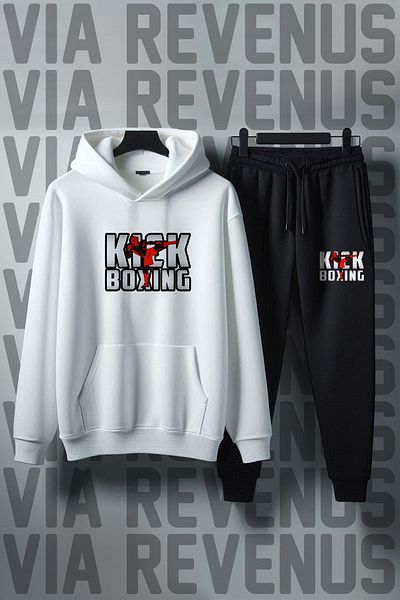 Vordevia Unisex Soft Fabric - Hooded Tracksuit Set, Kick Boxing Printed, Wide Fit