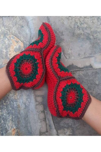 El örgüsü Home Boots and Slippers - Motif Detailed Hand Knitted Booties