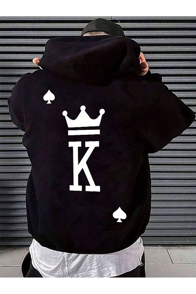 LecaTTe hanorac negru cu imprimeu king king, hanorac cu glugă, hanorac supradimensionat