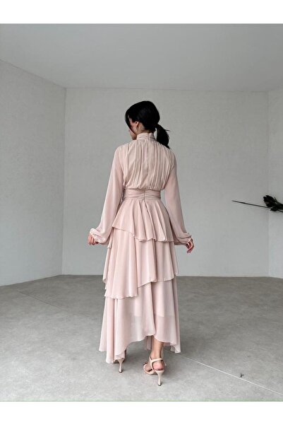 Riche Γυναικείο φόρεμα Cream Midi Chiffon