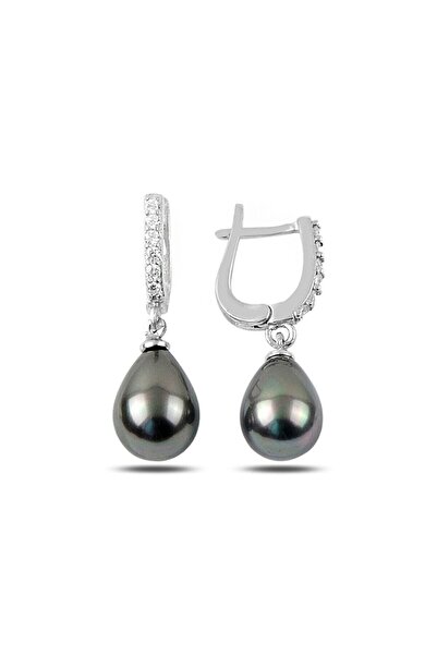 MODERN TAKI Gri Inci Drop Gümüş Küpe