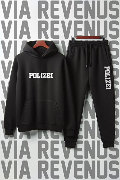 Vordevia Set de trening cu glugă din țesătură moale, unisex, imprimat POLIZEI