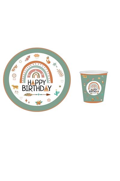 Öztürkpartievi Retro Plate Cup Set for 8 Persons
