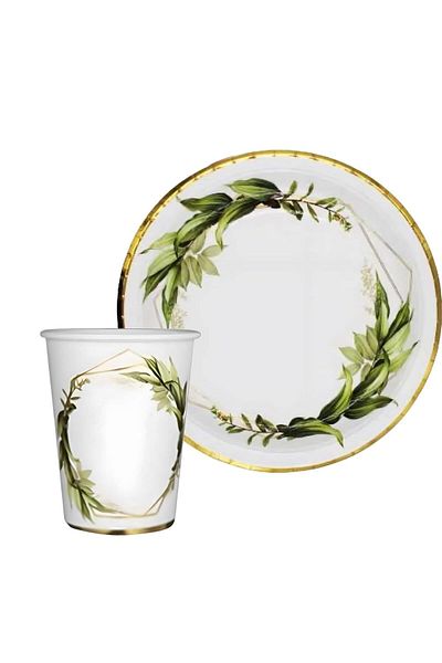 Öztürkpartievi 12 Person - Gold Leaf Patterned Paper Cup