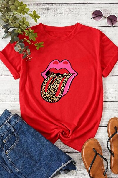 Massgai Unisex Oversize kroj Usne Štampano Pamuk T-shirt - Kratki rukav