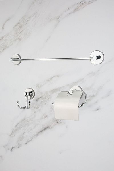 UG Home Σετ αξεσουάρ μπάνιου Chrome 3 τεμαχίων - Μακρύς κρεμάστρα για πετσέτες, τουαλέτα με φαρδύ κάλυμμα και μπουρνούζι