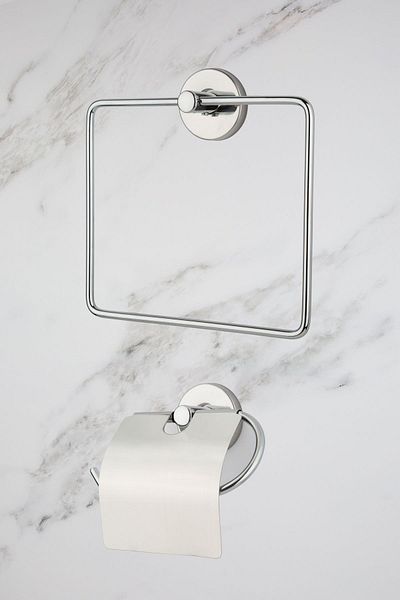 UG Home Χρώμιο τετράγωνο θήκη για πετσέτες με φαρδύ κάλυμμα Θήκη για χαρτοπετσέτα τουαλέτας Σετ αξεσουάρ μπάνιου 2 τεμαχίων
