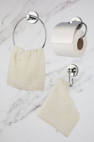 UG Home Χρώμιο Δαχτυλίδι Πετσέτα Θήκη Τουαλέτας Φαρδύ Κάλυμμα Πιρούνι Κρεμάστρα Ρόμπας 3 τεμαχίων Σετ αξεσουάρ μπάνιου
