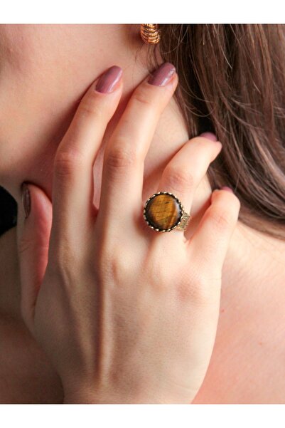 esha خاتم نسائي دائري قابل للتعديل بنمط عين النمر من الحجر الطبيعي