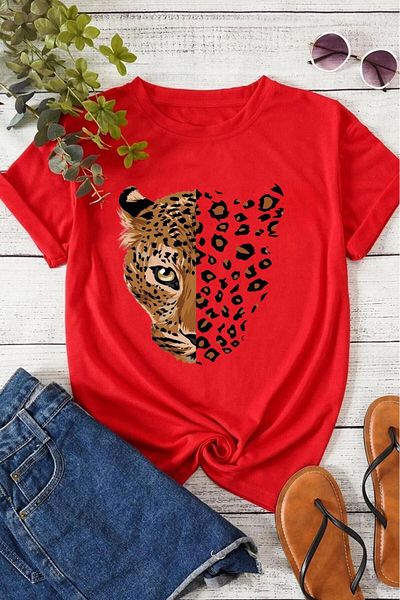 JoneBase Leopard Patterned Unisex Oversize Cotton T-Shirt