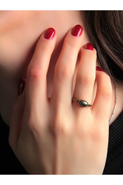 esha خاتم نسائي عتيق قابل للتعديل من حجر البيريت الطبيعي