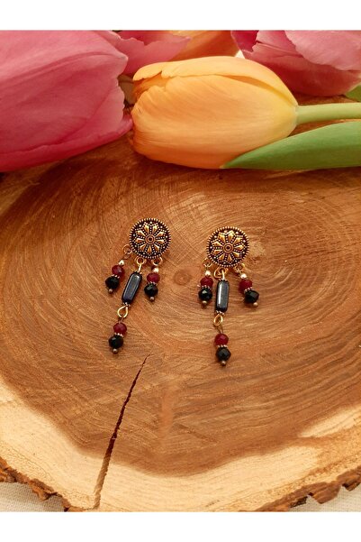 Idarosa Concept Otantik, Etnik, Bohem Lacivert Boncuklu Doğal Taşlı Hippi Küpe