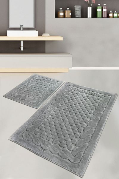 Chilai Home BAMBI COTTON ΓΚΡΙ ΣΕΤ 2 Πλενόμενο Σετ καθίσματος τουαλέτας Χαλάκι μπάνιου Tpmk
