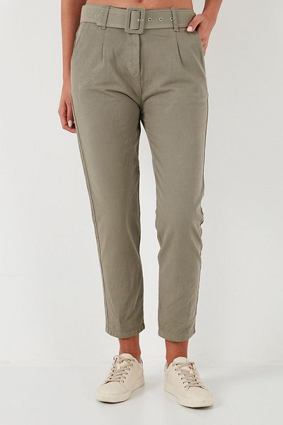 Lela Cotton Regular Waist Regular Fit Belted Trousers PANTS 668YP4152