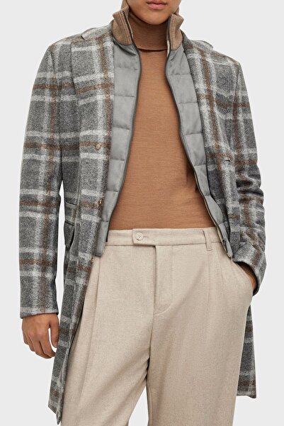 BOSS Ekoseli Fermuarlı İç Yelekli Yün Karışımlı Slim Fit Kaban Erkek KABAN 50502260 030