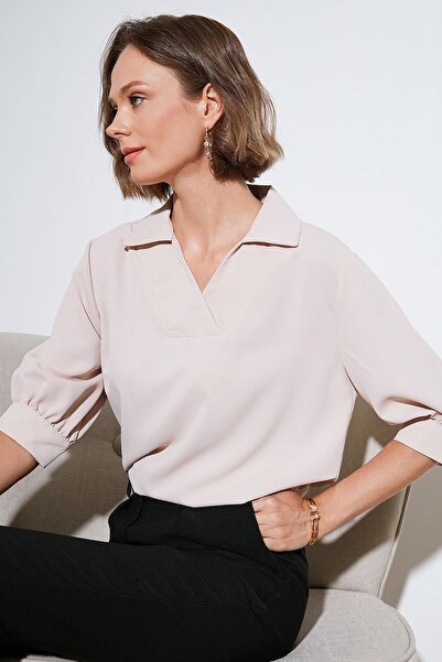 Lela Oversize Truvakar Kollu V Yaka Bluz  BLUZ 66904932S4